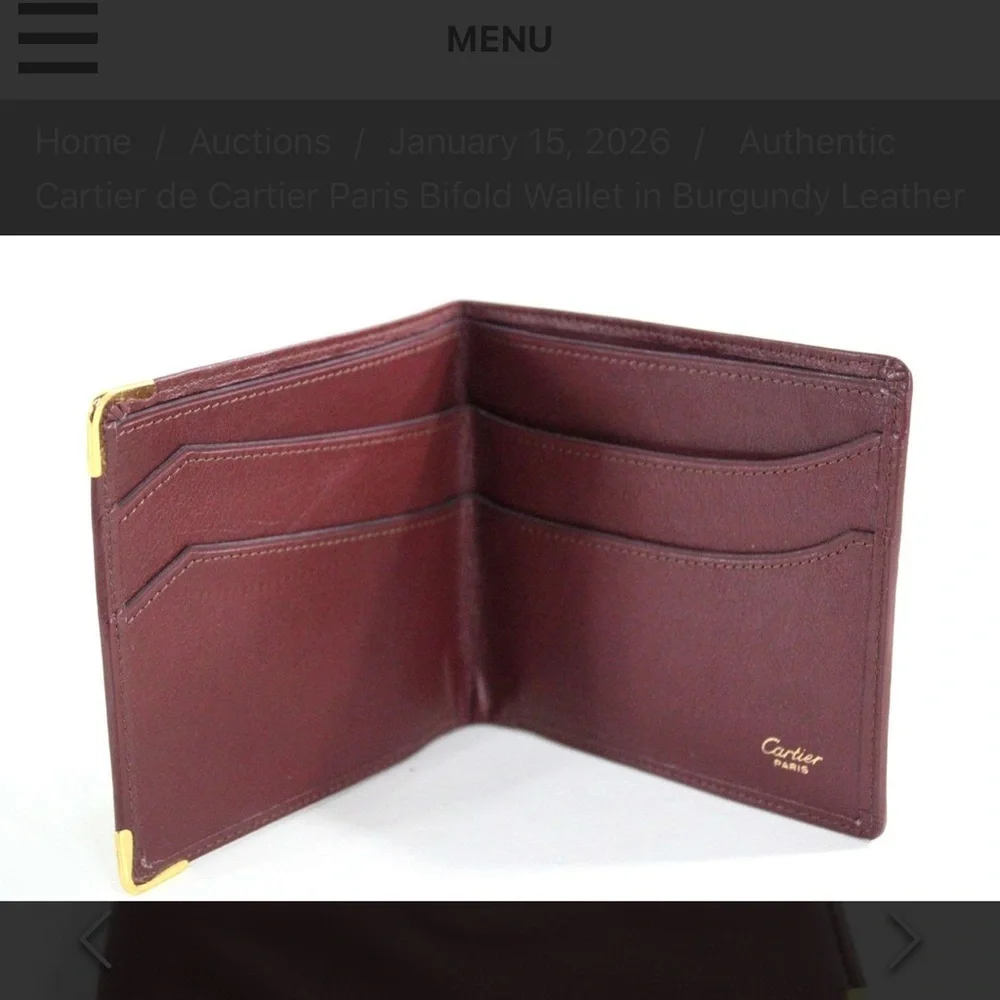Authentic Cartier de Cartier Paris Bifold Wallet in Burgundy